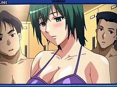 Anime slut gets jizzload on her round boobs