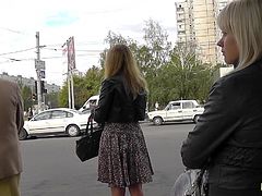 Sexy blondie getting filmed in public