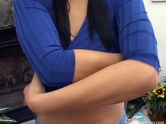 Mika Tan is a half Japanese half Taiwanese goddess who loves to stroke cock. She Pulls off her blue sweater and uses her lubed up hands to jerk off her man until he shoots his warm sticky cum on her sexy tits.