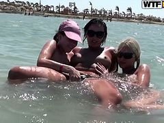 Three slutty Russian hussies play dirty lesbian sex games in the water. Two horn made sluts rub oversized clit of aroused bitch using their spoiled fingers in sultry group sex video by WTF Pass.