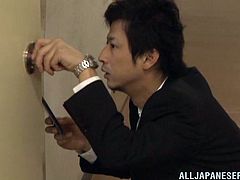 Japanese businesswoman Maki Kouta seduces her lawyer and plays dirty games with him. They have oral sex and then Maki gets her snatch drilled from behind.