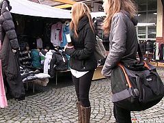 Two amateur besties go shopping to the flee market before they get home and change into pajamas to play around in bed in sultry sex video by Club Seventeen.
