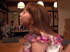 Curvy Japanese waitress Minami Kitagawa gets fucked at the work place