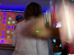 Horny MILF is acting totally loose at Tainster party. She is dancing dirty and wild teasing men in a club. Then she lifts up her skirt flashing delicious booty.