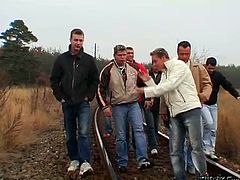 During a regular examination at the therapist, group of horny young dudes lure a sextractive doctor to peppering gangbang sex where she rides one of them in reverse cowgirl style while pleasing others with deepthroat blowjobs.