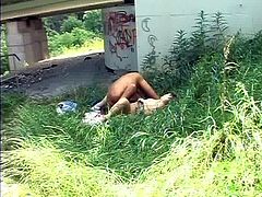 Naive brunette amateur gives a head to rapacious grey-haired daddy outdoors during a steamy picnic before she lies on her back with legs spread wide to welcome an erotic massage of her hairy pussy.