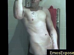 Super hot emo teen wanking his dick in mirror part1