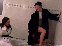 Well, are you ready to see something really weird and impressive? Then press play and have a look at voracious brunettes presented in Tainster sex clip. Spoiled chicks with nice boobs don't get rid of clothes. The horniest bitch in fur coat put her legs into the hot bath and dreams about rubbing the pussy of fully clothed bitch.