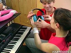 She is taking music lessons at home. Perverted dude loves fresh chicks so he seduces his student for sex. Blonde dude eats wet snatch dry. Later he thrusts hard dick deep in her throat.