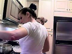 Exciting gals with great parts of bodies Cindy Hope and Sandy are taking off tops and bras before starting to cook something delicious in the kitchen! See these tasty girls!