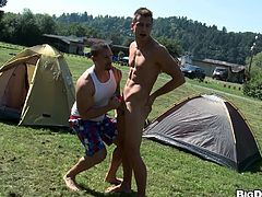 These two Adonises are fucking hot. Look at their bodies, so worked out and perfect it makes your mouth drool for their dicks! the boys are not only looking great they enjoy nature too so here they are camping and spending some quality time together by giving each other head. Keep them some company!