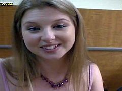 Sweet golden haired amateur hottie Sunny enjoys in showing her boobs under her t-shirt and exposes her nipples in front of Josh and his small camera in a close up