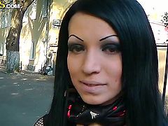 Gothic brunette Zuza enjoys a huge hard pole penetrate her wet pussy in a pick up action