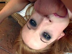 Lorena is a slutty naked chick with rich make-up. She gets skull fucked with no mercy by horny dude before she takes another dick in her wet pink vagina. Watch cock sucker get used.