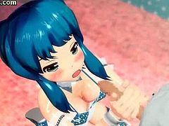 Animated sweety with blue hair doing blowjob