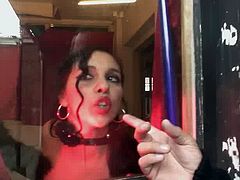Red Light sex Trips clip presents a real brunette slut in sexy red corset. Bitchie nympho is a great pro in sex. Slim gal in black gloves desires to please her clients and stretch legs wide to get her juicy pussy licked.