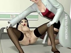 Stockinged busty 3D hentai nun gets pussy vibrated