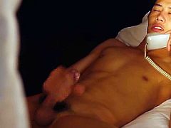 See a horny brunette Asian hunk striking his hard rod of meat during this amazing solo video. He definitely has a very hot body!