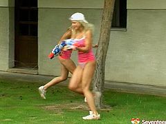 Gosh, dude, you've got a great chance to enjoy incredibly hot and cock hardening Seventeen Video xxx clip. Two teams of horny slender teens play water guns. As all the six gals with nice tits are the way too spoiled, they get rid of wet tops and shorts right on the lawn. Wondrous teen lesbians play with cute tits and rubs clits with delight under the burning sun.