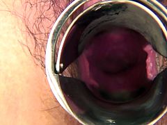 Salty Japanese amateur lies on her back while a perverse man rubs her hairy pussy with his fingers and later drills it hard. Later he takes speculum to widen it and later tickle with sex toy in close up sex clip by Jav HD.