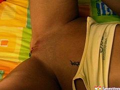 Appealing teen gals with fit sexy bodies, perky teen tits and tight wet pussy holes are filming in a spicy lesbian Seventeen Video. One of the girls gets her clam drilled with long glass dildo.