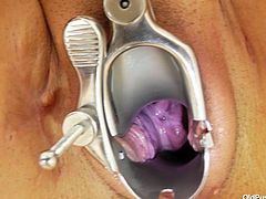 Filthy aunty Olena has got curvy fat body with huge natural jugs and juicy pussy. She gets her womp pumped with pussy pumping tool sitting on a stool with her legs wide open. Later in kinky XXX fetish porn video, Russian BBW mom Olena is pissing filling the bowl with warm urine.