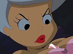 Judy is at a club partying when she meets a cute space guy. She invites him home and the two make out before he sticks his tiny cock in her huge round boobies. He thrusts his cock in and out of her cleavage.