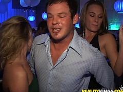 Two lustful girls show their nice asses right at a party. They pick up some dudes and come home with them. Girls suck dicks and get fucked rough.