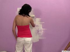 Brunette girl Lara prepares to paint the room with the guy. He seduces her for sex by caressing her svelte body sensually. Kinky My Sexy Kittens sex video presented for free.