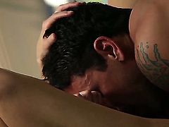 Black haired milf India Summer with natural boobies and slim body gives head to her pussy licking lover in close up and gets pounded to orgasm in doggy style position.