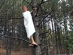 Kinky blond haired chick with small tits masturbates on the grass in the woods. Slutty chick sees a dude approaching to her. All naked chick with pale flossy butt desires to gain pleasure. Just don't hesitate to check out this wanker in 21 Sextury xxx clip to jerk off and jizz at once.