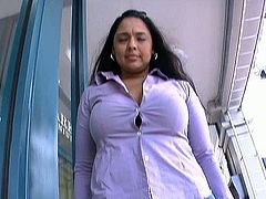 Submissive Latin hussy gets picked up at cafe by a sex hungry dad that gets seduced with her big tits while she drinks morning coffee before heading to work in Pornstar sex clip.