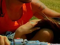 Nasty brunette swallows dick of one biker and enjoys rough outdoor sex in public. Be pleased with steamy sex tube movie from Seventeen Video porn site.