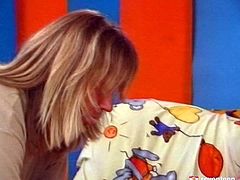 Perverse art teacher lures his fresh faced brunette student. He starts stroking her body before taking off her clothes to oral stroke her big juicy jugs. Later he starts painting on her naked body.