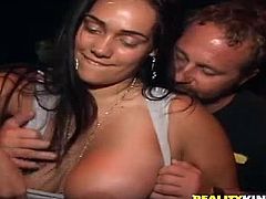 Horny dark-haired chick Lana Violet shows her cock-sucking skills to some guy in a club. Then she moves her legs wide apart and allows him to pound her snatch in missionary and other positions.