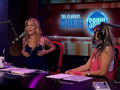 This sexy young thing is on the Playboy morning show showing off her costume as Eve. She says she likes appletinis instead of apples. The hosts love her costume and like looking at her cute, slender frame.