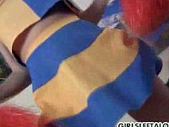 Shy girl gets horny while working on her new cheerleader routines.Watch her sexy clean pussy fingered as she masturbates her self.
