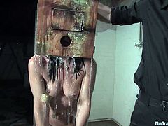 Kinky brunette girl has to face some rough things because her master is very inventive when it comes to humiliation. Later on she also sucks his huge dick.