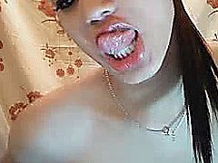 Cute tranny jacking off her hard cock. She open her mouth and put a toy inside her mouth and suck it so deep. Watch this beautiful tranny how horny she is.