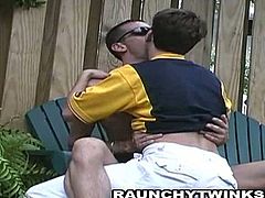 The backyard is a place as good as any for Eion and Joey. They pleasure their meaty rods to a mutual satisfaction.