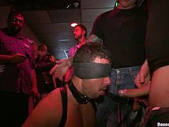 Dominik Rider gets bound by Tristan Jaxx and other queers in a basement. The gays torment and mouth fuck Rider and then smash his ass in missionary position.