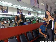 Jenaveve Jolie, Olivia OLovely, Lacey Duvalle are three perfect bodied curvy pornstars that invade the barbershop, bare their assets and take cock. Watch ebony lady and two sexy make guy happy.