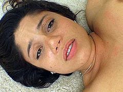 Appetizing brunette whore gets her juicy slit drilled in missionary style position. He throws her sexy legs over her head to make her orgasm.