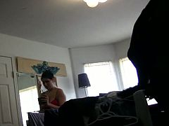 This is homemade video made by horny guy that is filming his girl while she is getting ready to go out. When she is done with her make-up she messed up all over by giving her man hot blowjob.