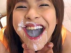 Wild japanese receives massive loads of cum over her face during top bukkake porn session