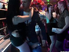 Dirty party harlots dancing and fucking giant cocks in a club sex orgy