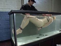 Busty Darling gets her tits twisted with ropes so that they become dark red. Then she gets watered and tortured with clothespins fixed to her body.