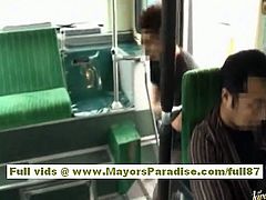 Rio asian teen babe getting her hairy pussy fondled on the bus