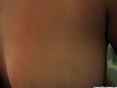 Kinky blond haired amateur girlie with natural is all wet, cuz she leaves the shower. Spoiled cum addicted nympho kneels down to give a blowjob and then bends over to be fucked doggy right away.