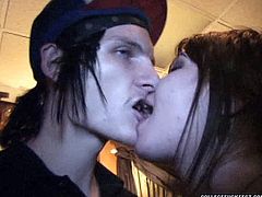 Skinny Gothic dude gets her hard cock mouth fucked